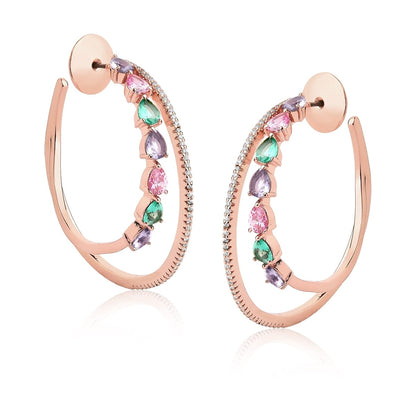 Brinco argola com pedras coloridas banhado a ouro rose - Pétala Jóias
