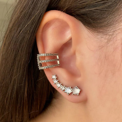 Brinco Ear Cuff com Zircônias Redondas Brancas - Pétala Jóias