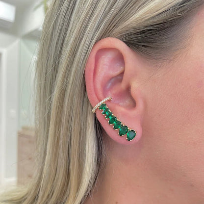 brinco ear cuff esmeralda + piercing - Pétala Jóias