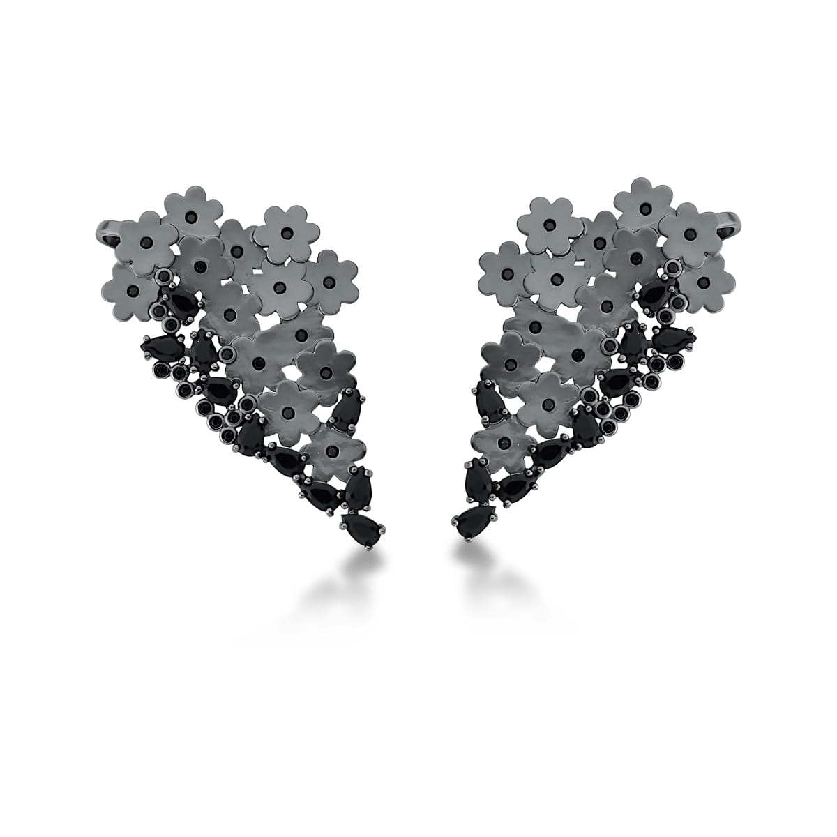 BRINCO EAR CUFF FLOR RODIO NEGRO - Pétala Jóias