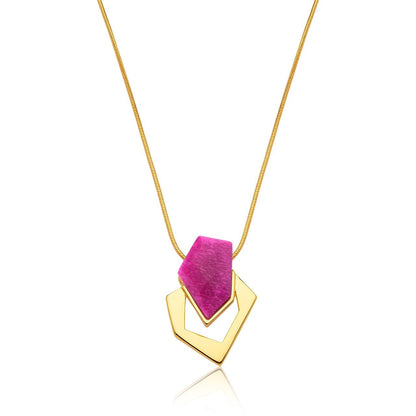 Colar com pedra natural rosa pink banhado a ouro 18k - Pétala Jóias